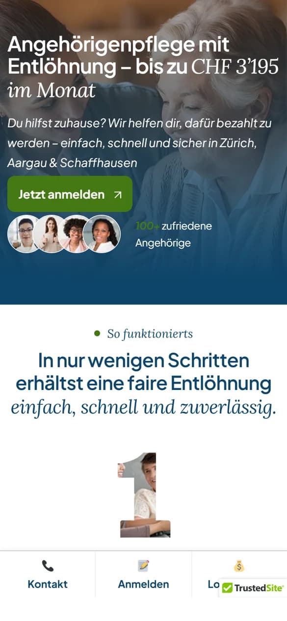 Website der Spitex Nächstenpflege auf dem Handy