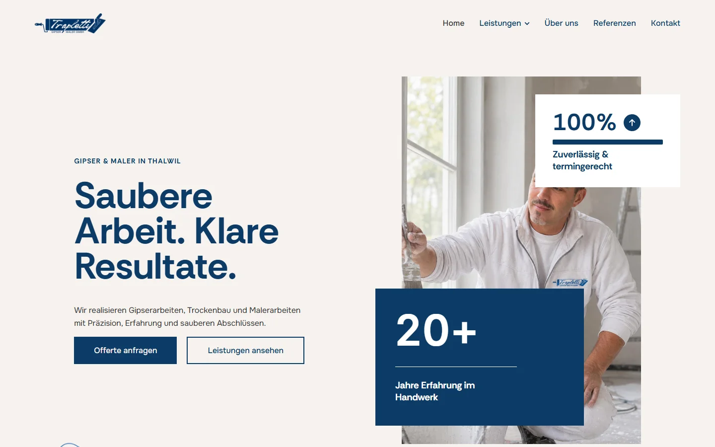 Startseite der Website von Trapletti Gipser Maler am Desktop