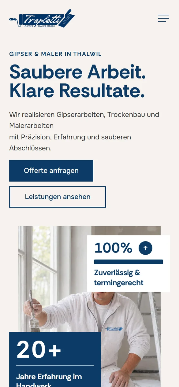 Startseite von nt-gipsermaler.ch auf dem Handy