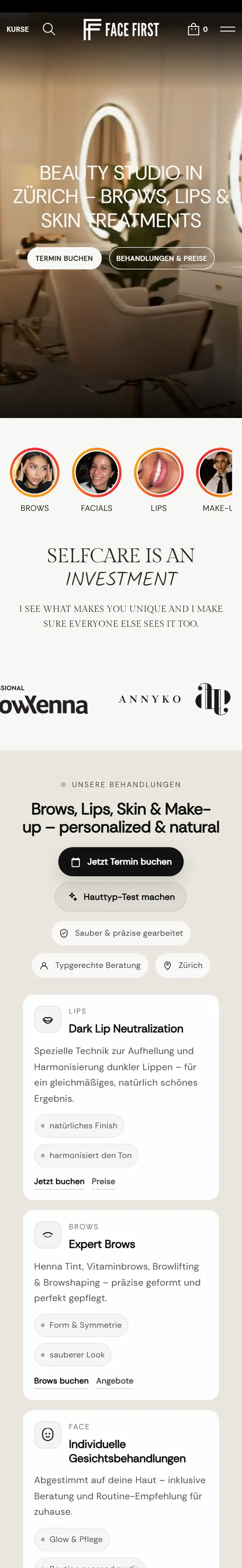 Startseite von face-first.ch auf dem Handy