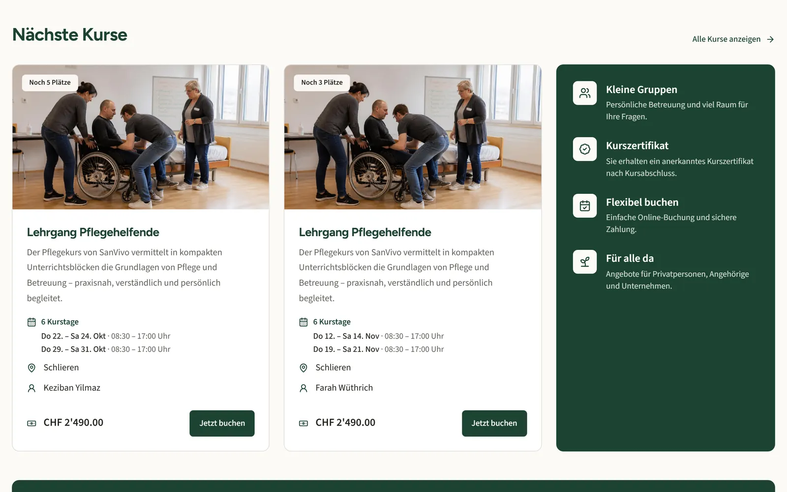 Nächste Kurse mit Buchung auf sanvivo.ch